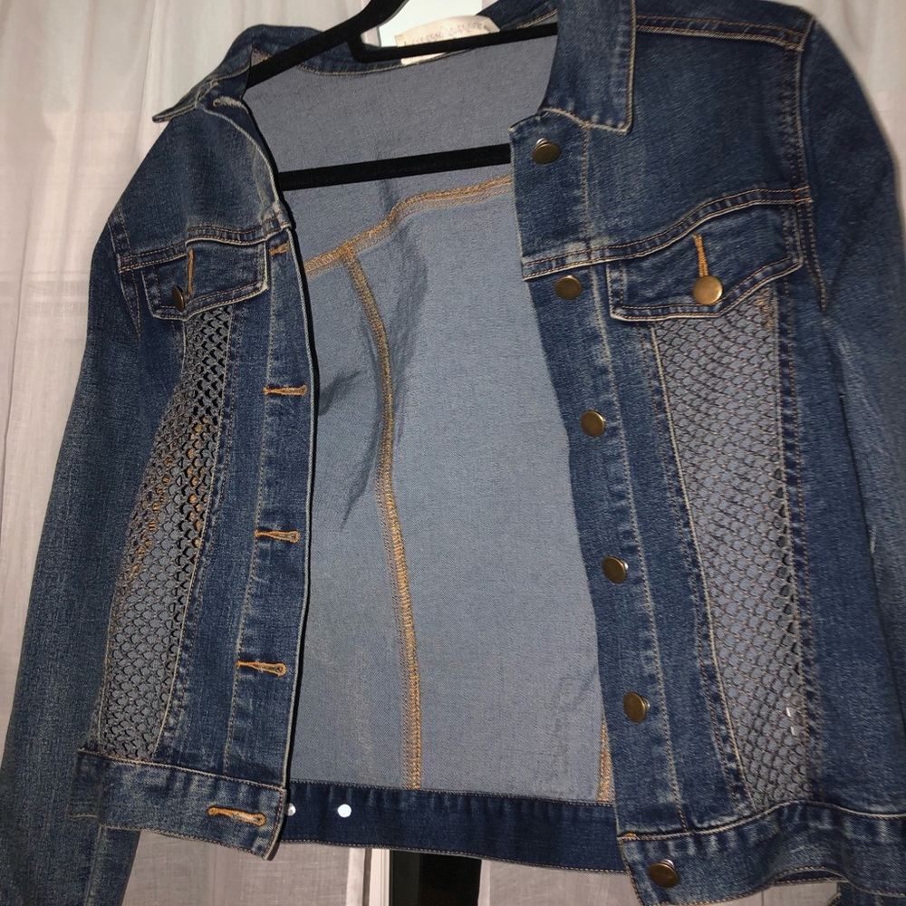 denim jacket with pattern panels